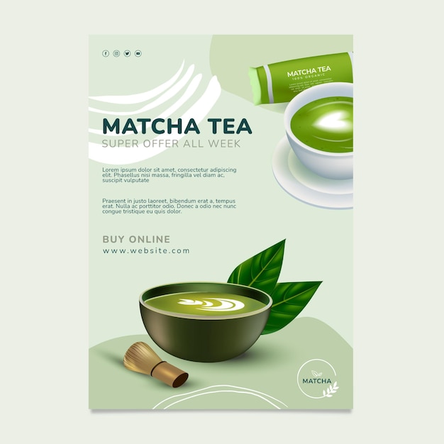 Modelo De Pôster De Chá Matcha Saudável Vetor Grátis 0208