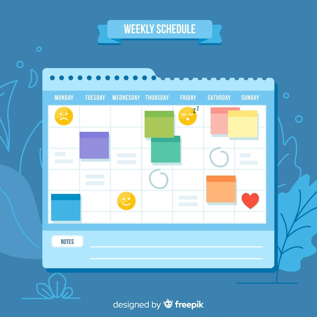 Modelo de programação semanal moderna com design plano Vetor Grátis