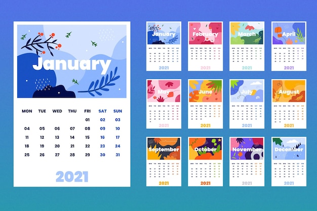 Modelo ilustrado de calendário 2021 Vetor Grátis