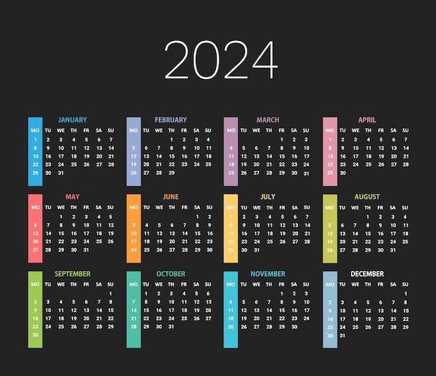Modelo moderno de calendário 2024 Vetor Premium
