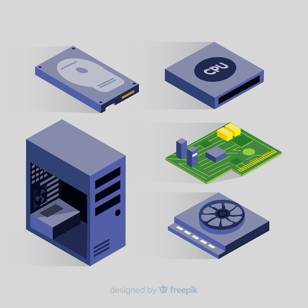 Modern cpu collection com vista isométrica Vetor grátis