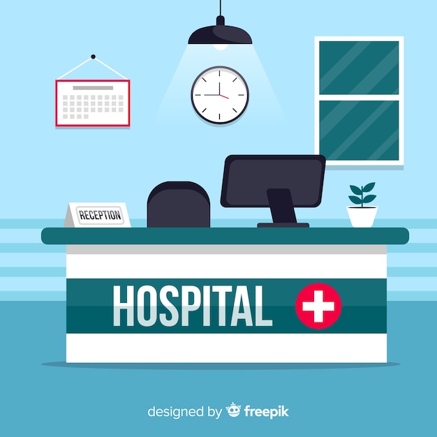 Modern hospital reception com design plano Vetor grátis