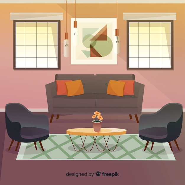 Moderna sala de estar com design plano Vetor grátis