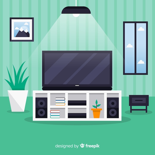 Moderna sala de estar com design plano Vetor grátis