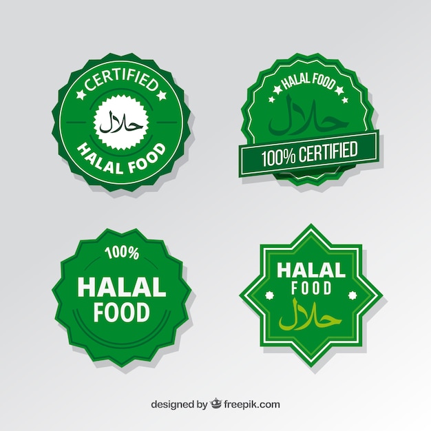 Moderno conjunto de rótulos de alimentos halal com design plano Vetor grátis
