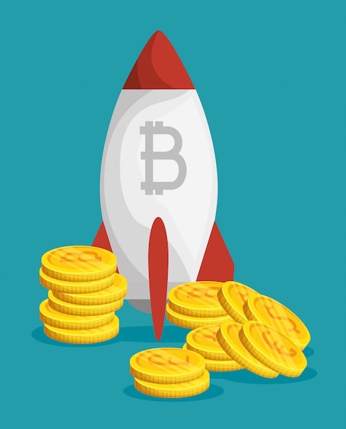 Moeda financeira digital bitcoin com foguete Vetor grátis