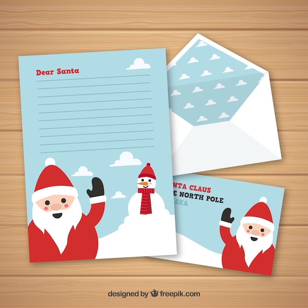 Molde de carta de Natal com Papai Noel em design plano 