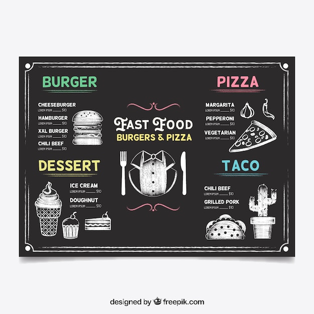Molde do menu do restaurante em estilo quadro-negro Vetor grátis