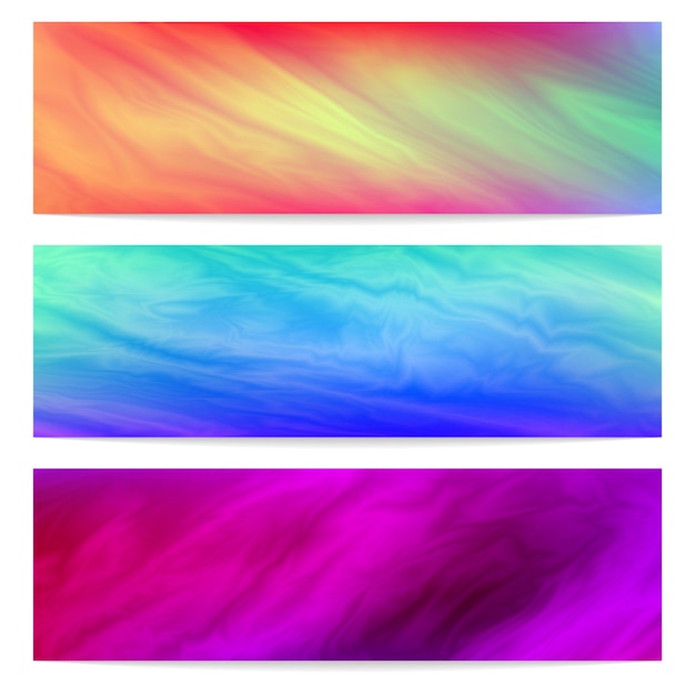 Molde horizontal de três bandeiras com fundo fluido abstrato. Vetor Premium
