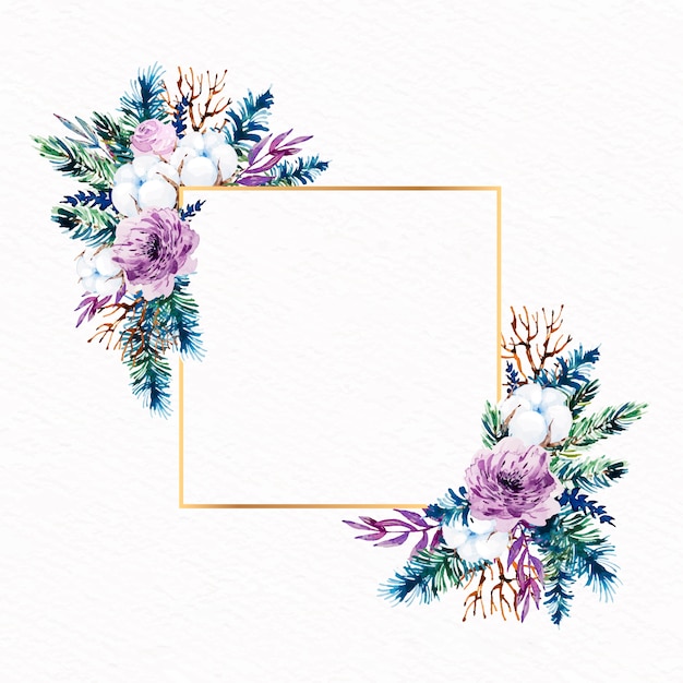 Moldura dourada artística com flores de inverno Vetor grátis