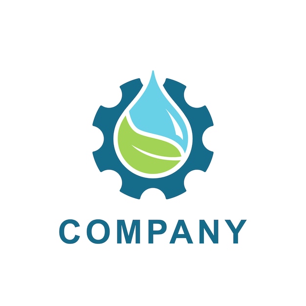 Molhe, folheie com vetor do projeto do logotipo da engrenagem. ilustração de água fresca e engrenagem engrenagem para ecologia de energia e empresa industrial Vetor Premium