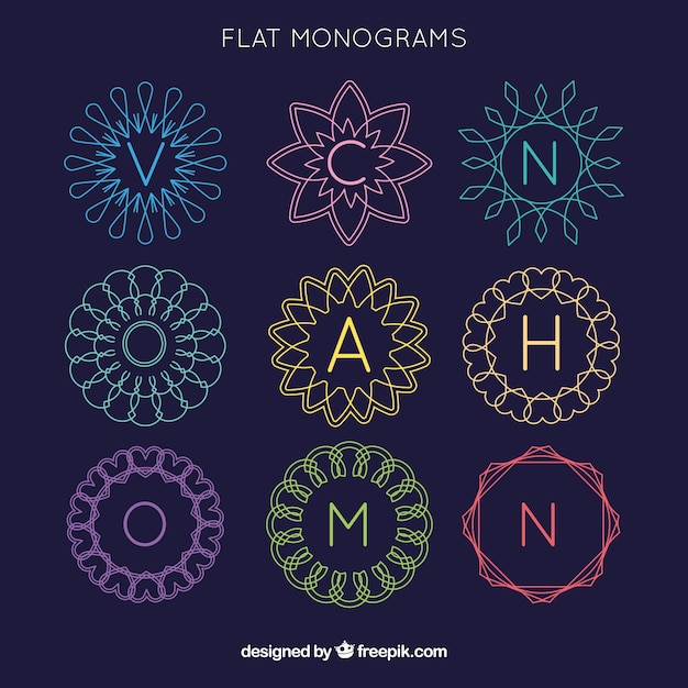 Monogramas De Coleção De Cores Em Design Plano Vetor Grátis 8881