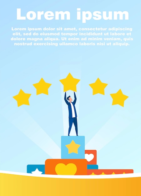 Motivar bandeira com homem recebendo cinco estrelas Vetor Premium