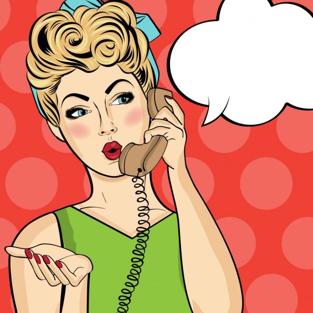Mulher da arte pop conversa no telefone mulher comic retro com bolha do discurso pin up girl Vetor grátis