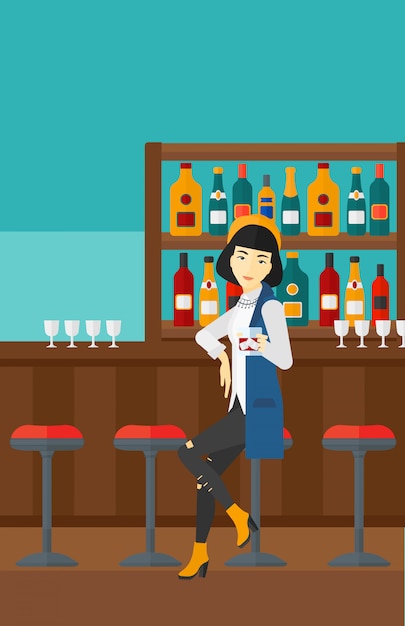 Mulher sentada no bar Vetor Premium
