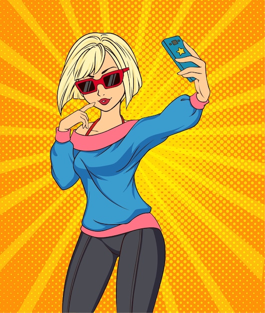 Mulher Tirando Uma Selfie Em Estilo Pop Art Vetor Premium 7459