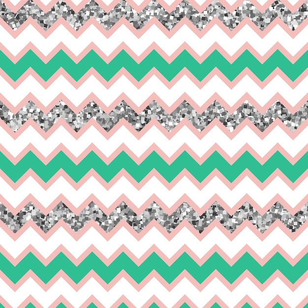 Multicolor glam zigzag pattern com efeito de brilho de prata. Vetor Premium
