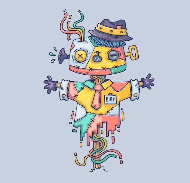 O espantalho mágico no chapéu. ilustração dos desenhos animados personagem no moderno estilo gráfico. Vetor Premium