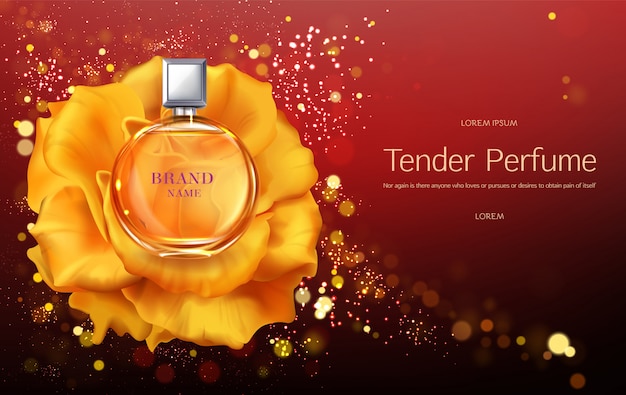 O perfume das mulheres macias 3d vector a bandeira da propaganda ou o molde realístico do cartaz. Vetor grátis