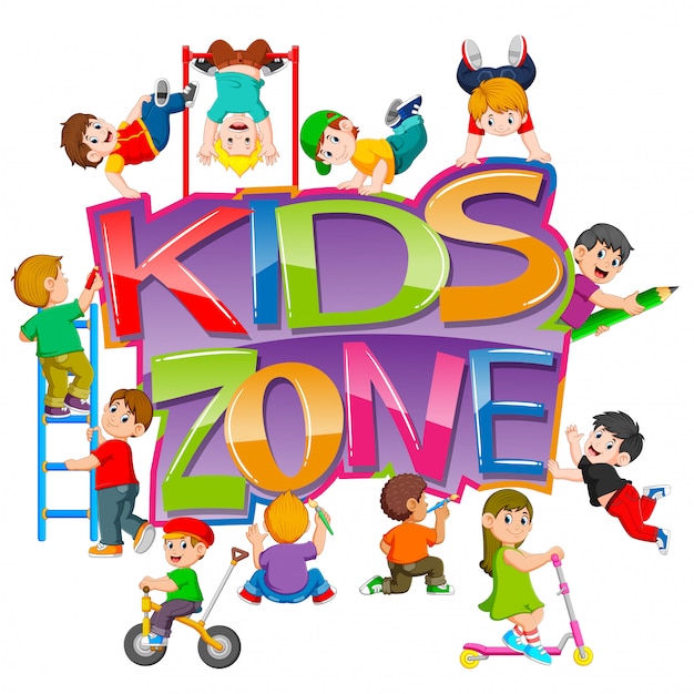 O texto da zona infantil com as crianças brincando Vetor Premium