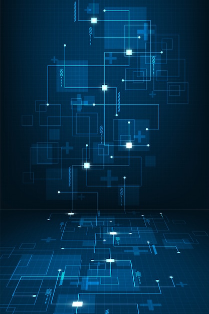 O trabalho de sistemas digitais que viajam através de circuitos eletrônicos. fundo Vetor Premium