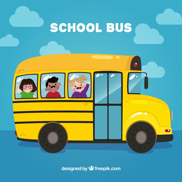 Ônibus escolar com crianças felizes Vetor grátis