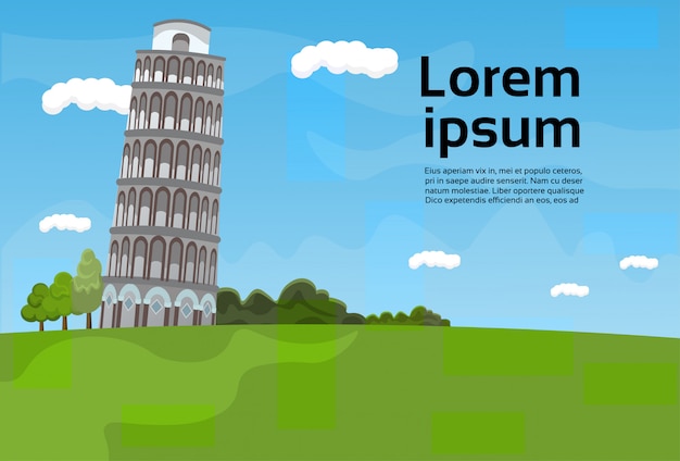 Opinião famosa do marco de itália da paisagem da torre de pisa Vetor Premium
