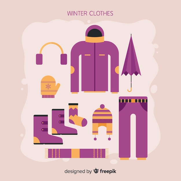 Pack de roupas de inverno plana Vetor grátis