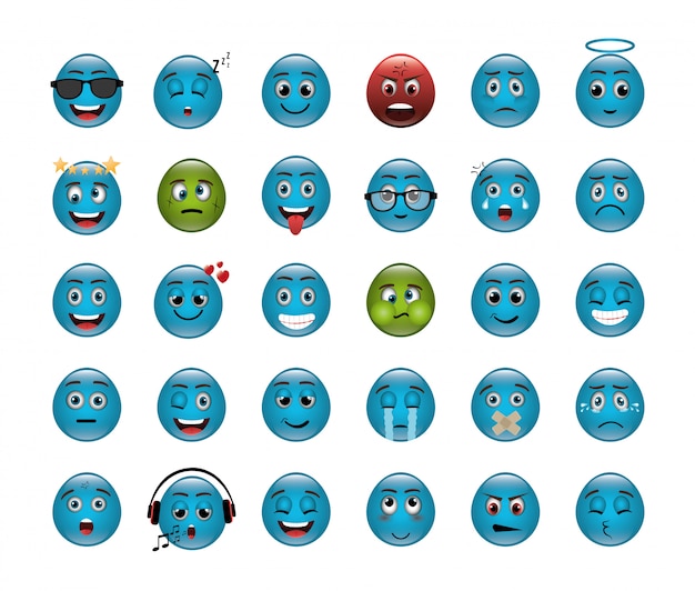 Pacote de emoticons com expressões Vetor grátis