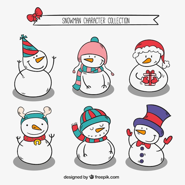Pacote de esboços bonecos de neve com elementos do natal Vetor grátis