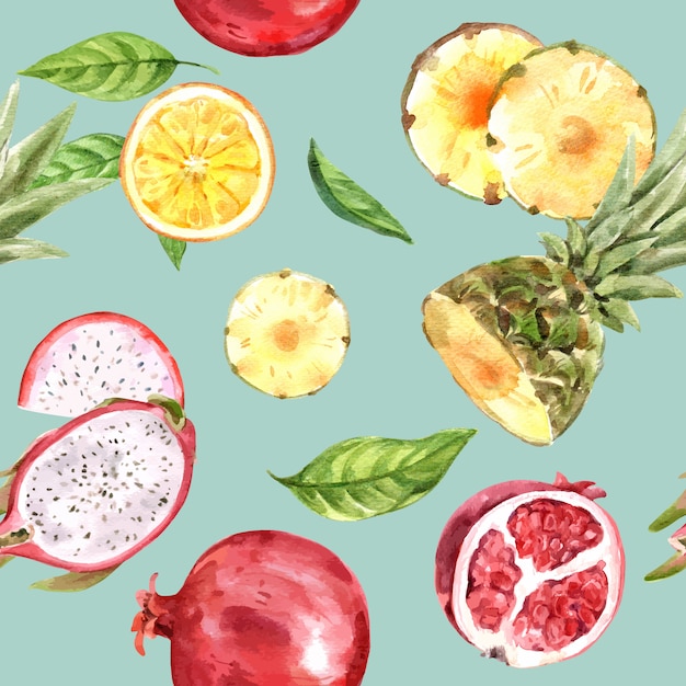 Padrão com aquarela de frutas amarelas e vermelhas, modelo de ilustração colorida Vetor grátis