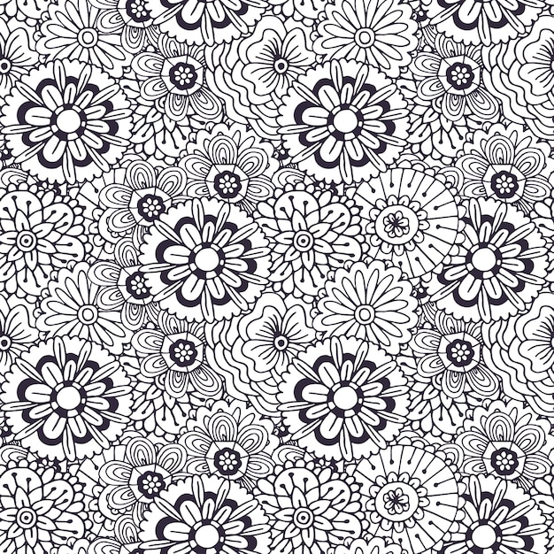 Padrão de vetor com ornamento de flores abstratas. adulto página para colorir livro. design sem emenda zentangle Vetor Premium