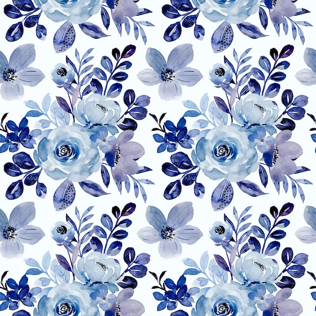 Padr O Sem Emenda De Aquarela Floral Azul Vetor Premium