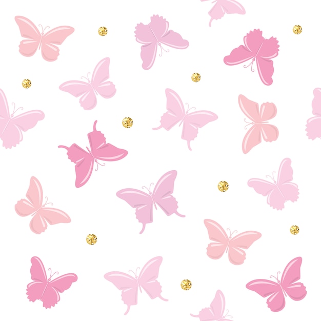 Padrão sem emenda de borboletas. girly. Vetor Premium