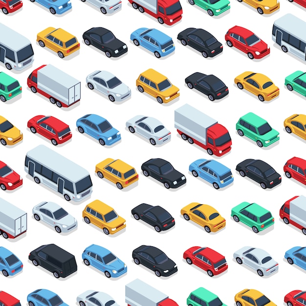 Padrão sem emenda de carros urbanos carros isométricos ilustração de