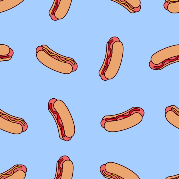 Padrão sem emenda de desenhos animados com cachorro-quente Vetor Premium