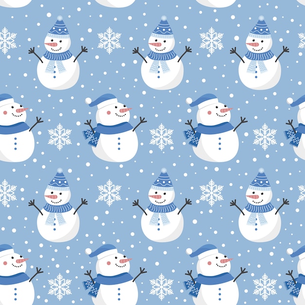 Padrão sem emenda de natal com boneco de neve Vetor Premium