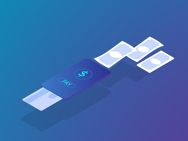 Pagamento on-line conceito de pagamento com cartão de crédito no vetor de smartphone móvel isométrico Vetor Premium