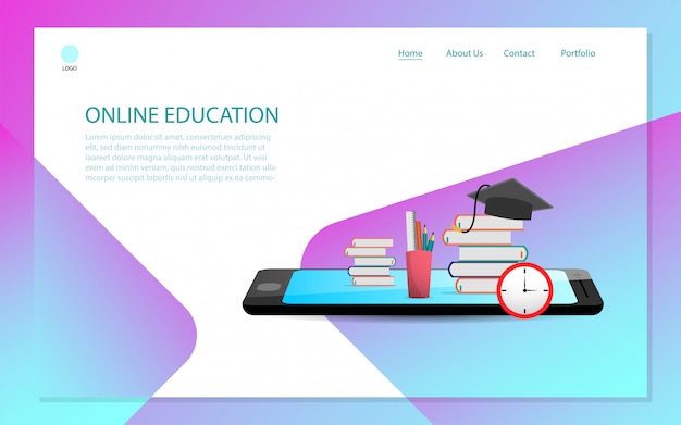 Página de destino de educação on-line Vetor Premium