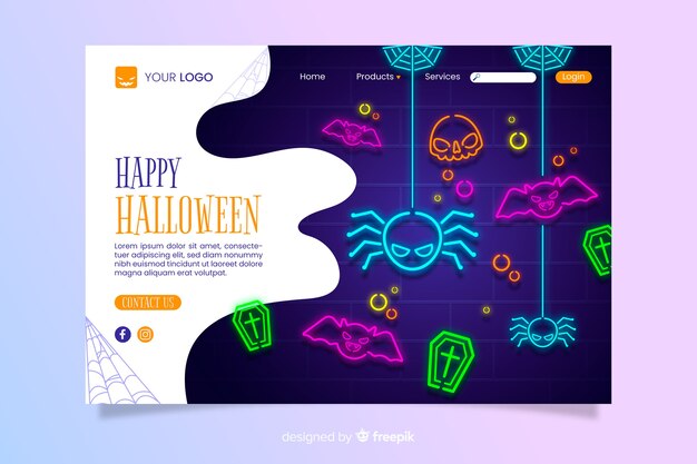 Página de destino de halloween de néon Vetor grátis