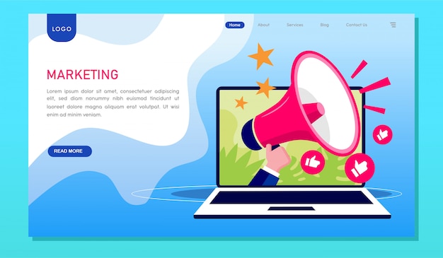 Página de destino do website digital da estratégia de marketing Vetor Premium