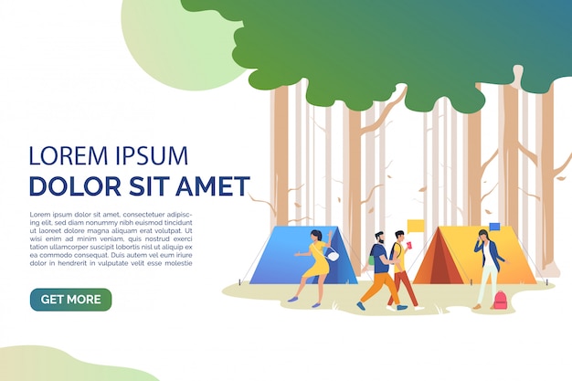 Página de slides com turistas se comunicando no acampamento Vetor grátis