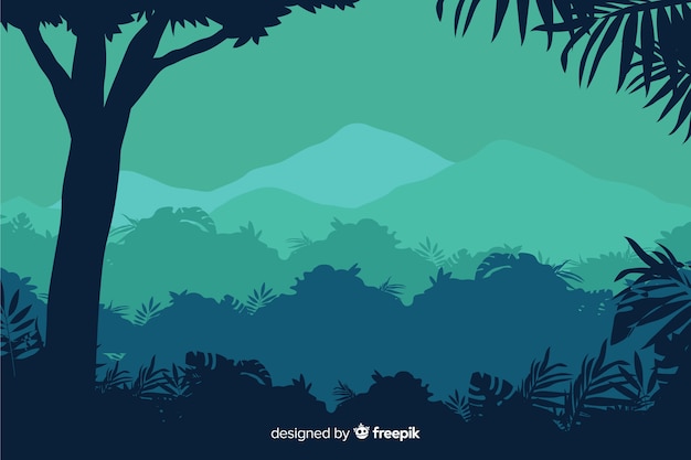 Paisagem de floresta tropical com vista para árvore e montanha Vetor grátis