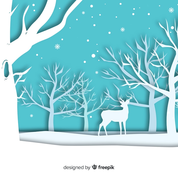 Paisagem de inverno linda com design plano Vetor grátis