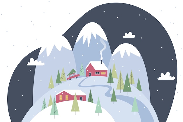 Paisagem de inverno vintage Vetor grátis