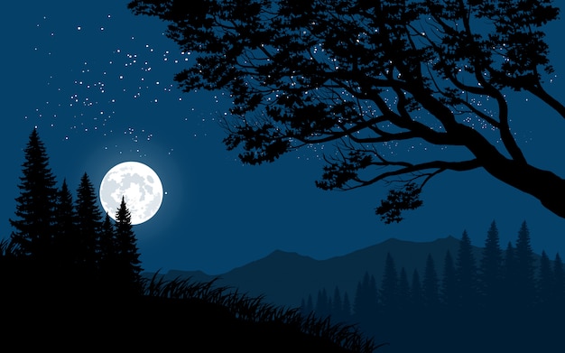 Paisagem noturna de montanha com lua cheia | Baixar ...