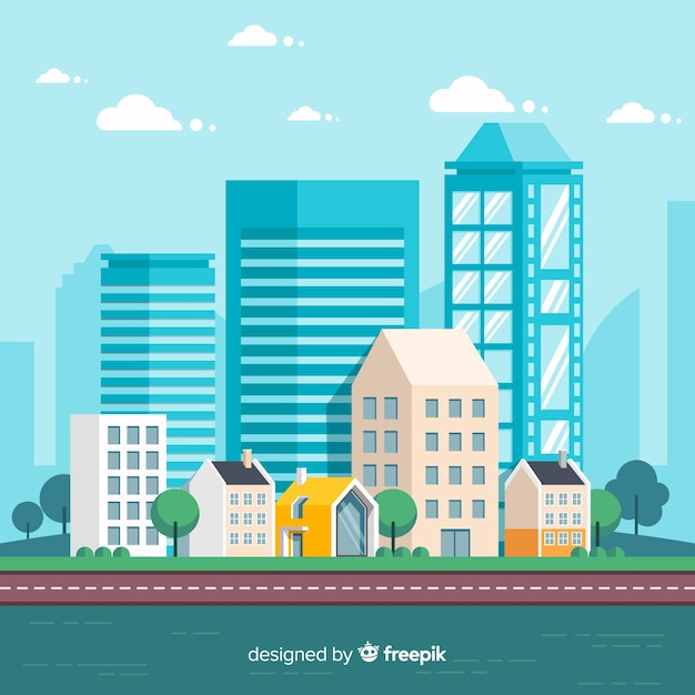 Paisagem urbana moderna com design plano Vetor grátis