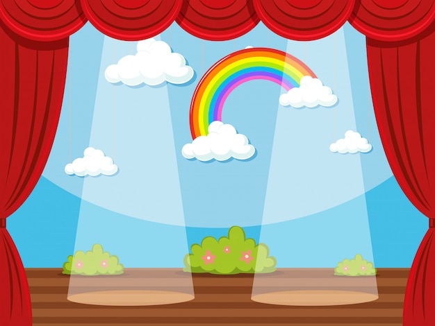 Palco com arco-íris em pano de fundo Vetor grátis