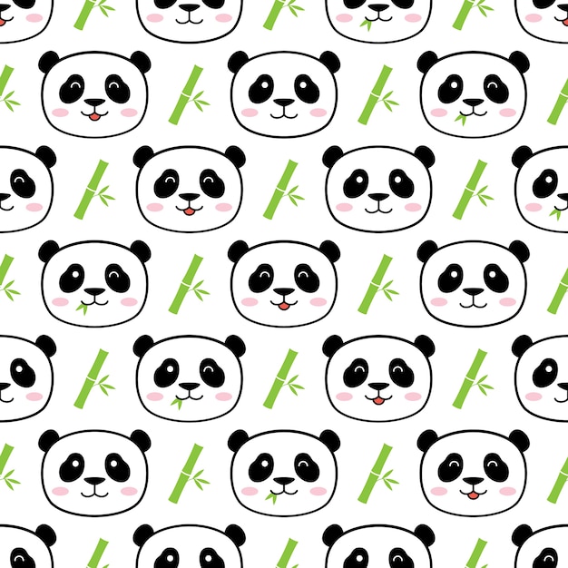 Panda Bonito Sem Costura Vector Fundo Vetor Premium