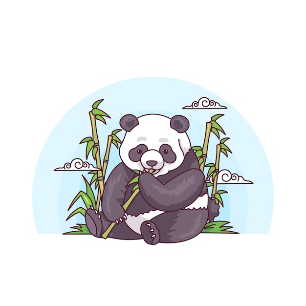 Panda Comendo Bambu Ilustração Fofa Vetor Premium 3030